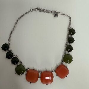 Beachy Coastal Green Peach Bubble Square Cabochon Necklace Silver Tone 22 in